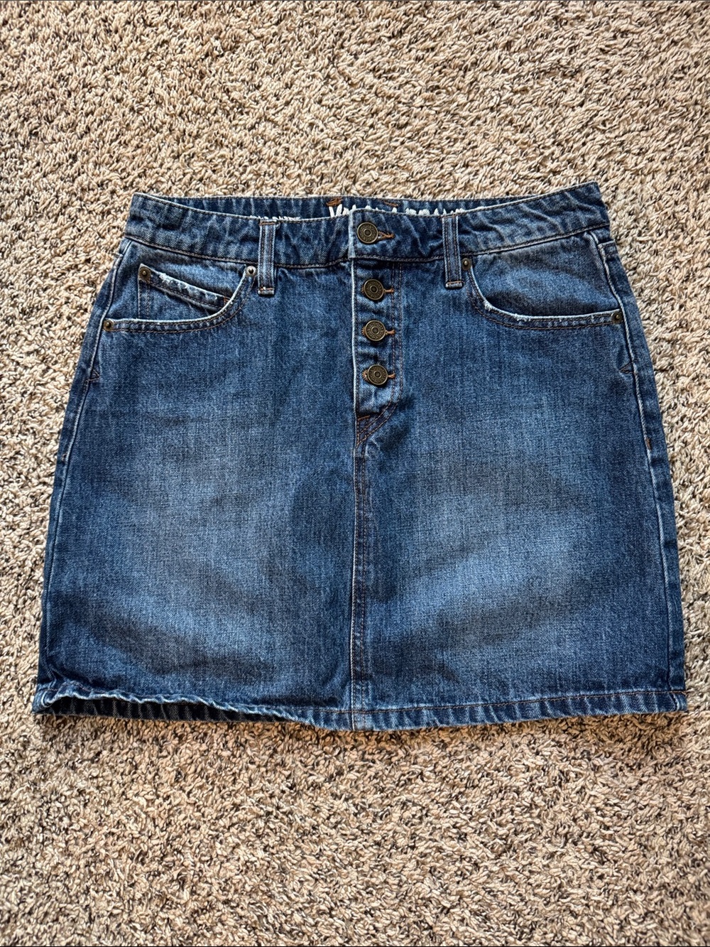 Volcom Blue Denim Button-Front Mini Skirt
